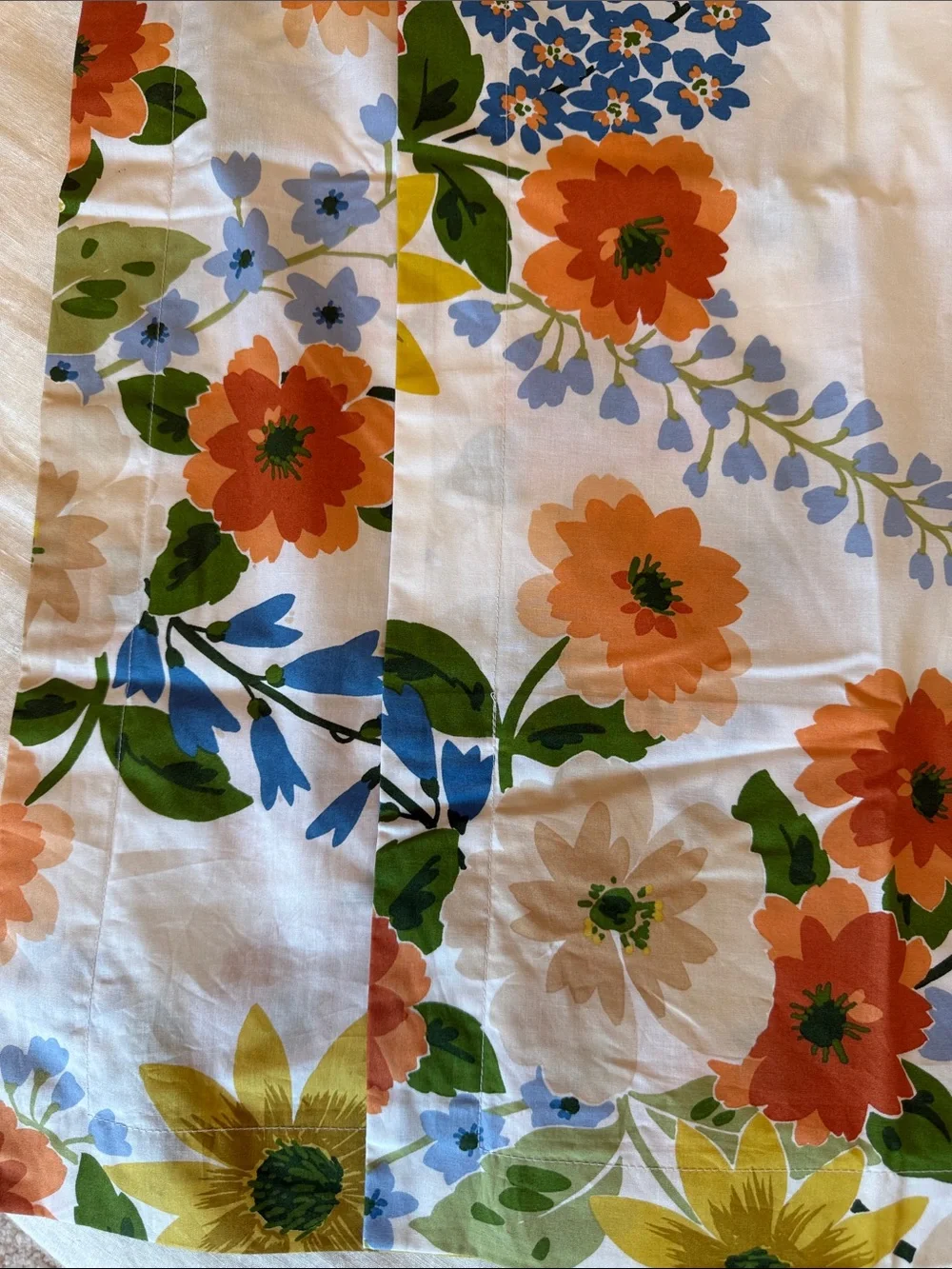 Floral Sunflower Cotton Pillowcase - White with Yellow & Orange Flowers Euro